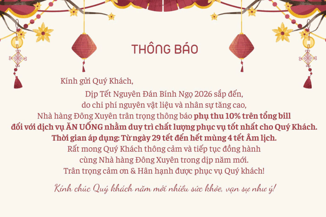 THÔNG BÁO PHỤ THU DỊP TẾT NGUYÊN ĐÁN 2026